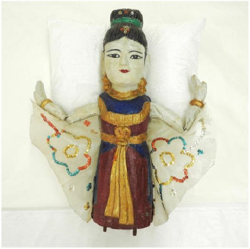 Restaurierung Figurine, Detail des textilen Objekts