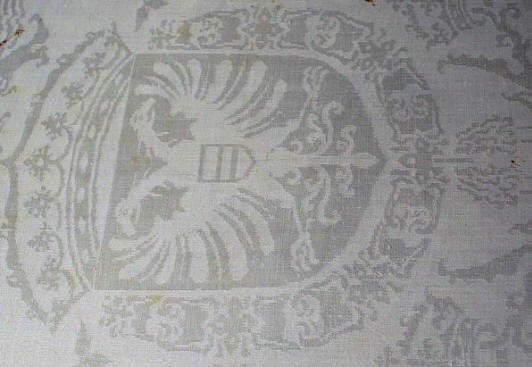 Tischwäsche Orden vom goldenen Vlies 1527 Mechelen, Belgien, Detail des textilen Objekts